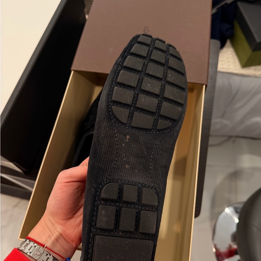 Louis Vuitton Black Corduroy Loafers with Metal LV Logo - Picture 4 of 5